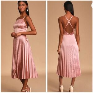 Lulu's Give Us A Twirl rose pink satin pleated midi dress XL NWT